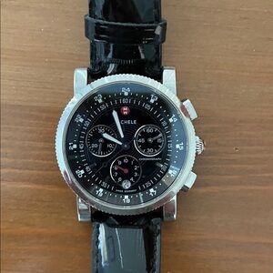Michele Black Leather Watch